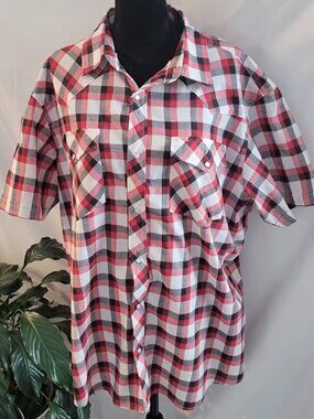 Casual Country Outfitters Mens  Red Black Plaid Western Pearl Snap Shirt